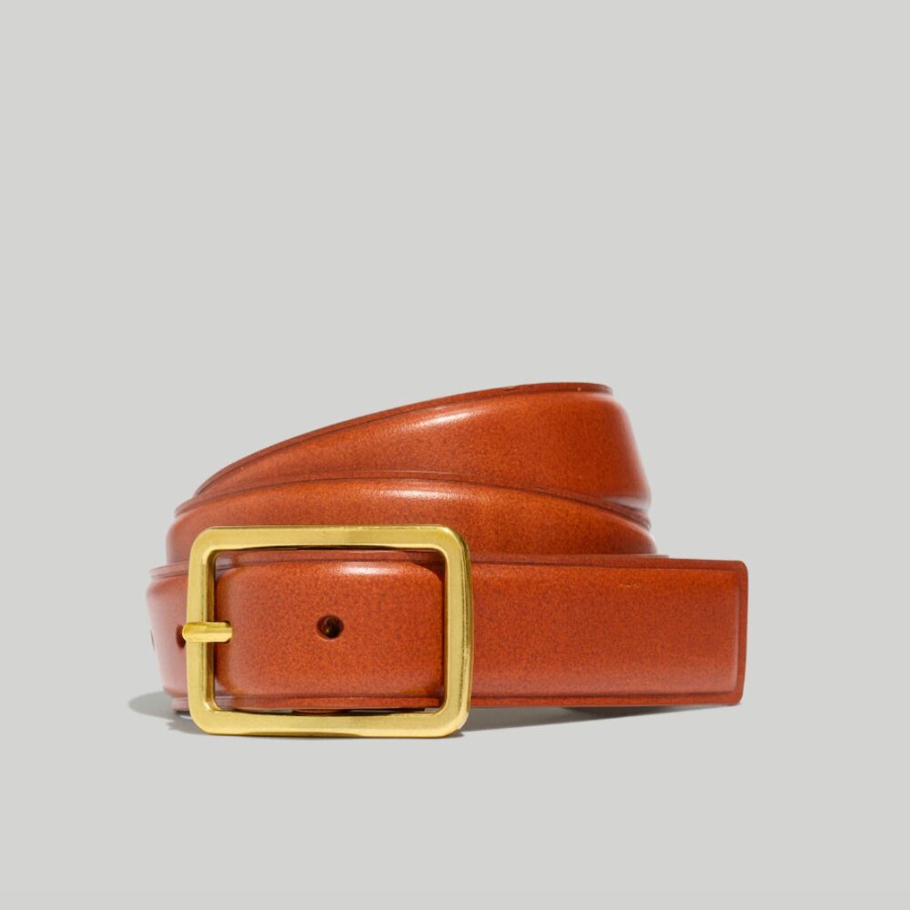 Madewell Square-Buckle Leather Belt in Color English Saddle, size XS, women’s